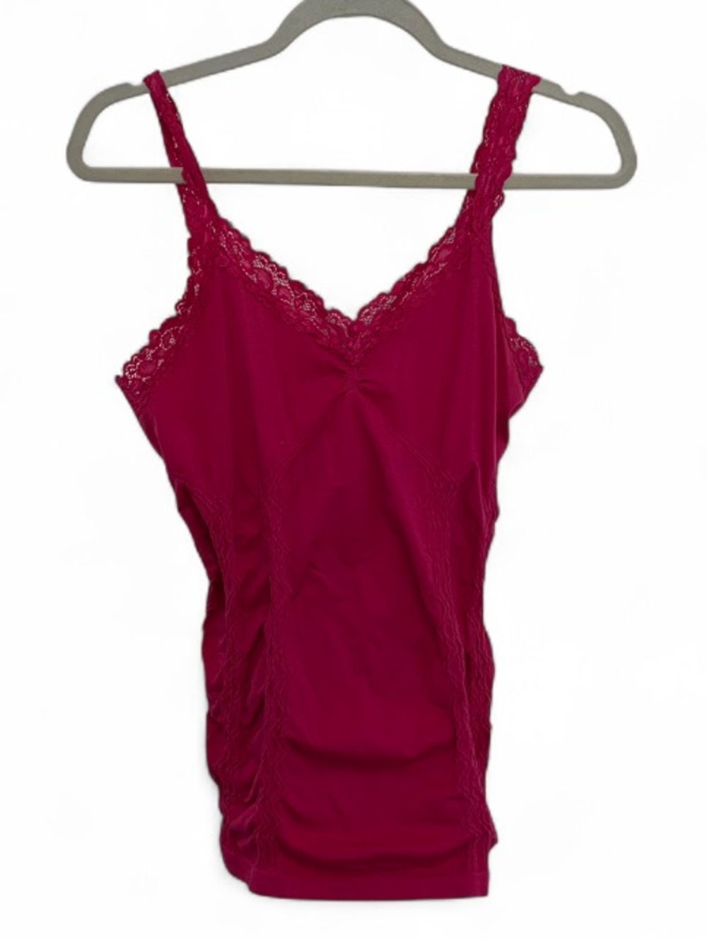 Active Basic Pink Lace-Trim Seamless Ruched Cami Tank Top